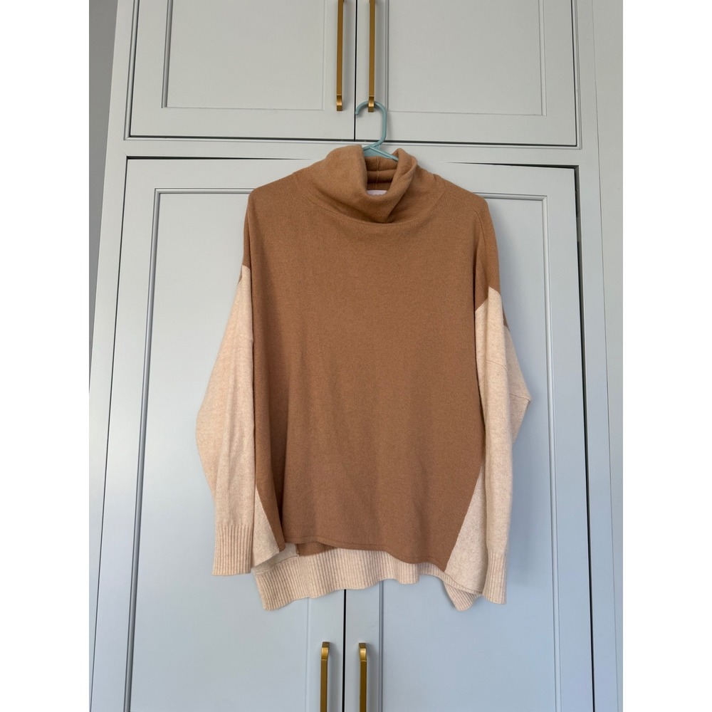Brodie Cashmere Colorblock Oversize Sweater Camel 100% Cashmere Womens‎ XS